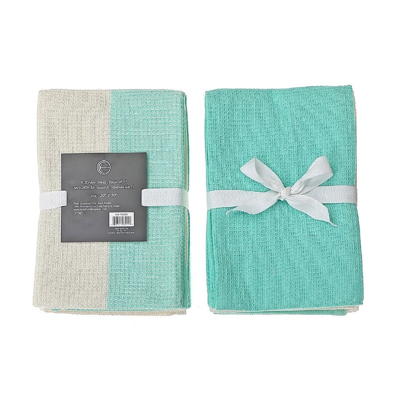 3 Pack Dual Waffle Kitchen Towel Set Seafoam On Sale Bed