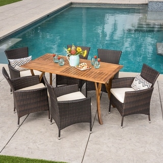 Bennett Outdoor 7 Piece Acacia Wood/ Wicker Dining Set by Christopher Knight Home