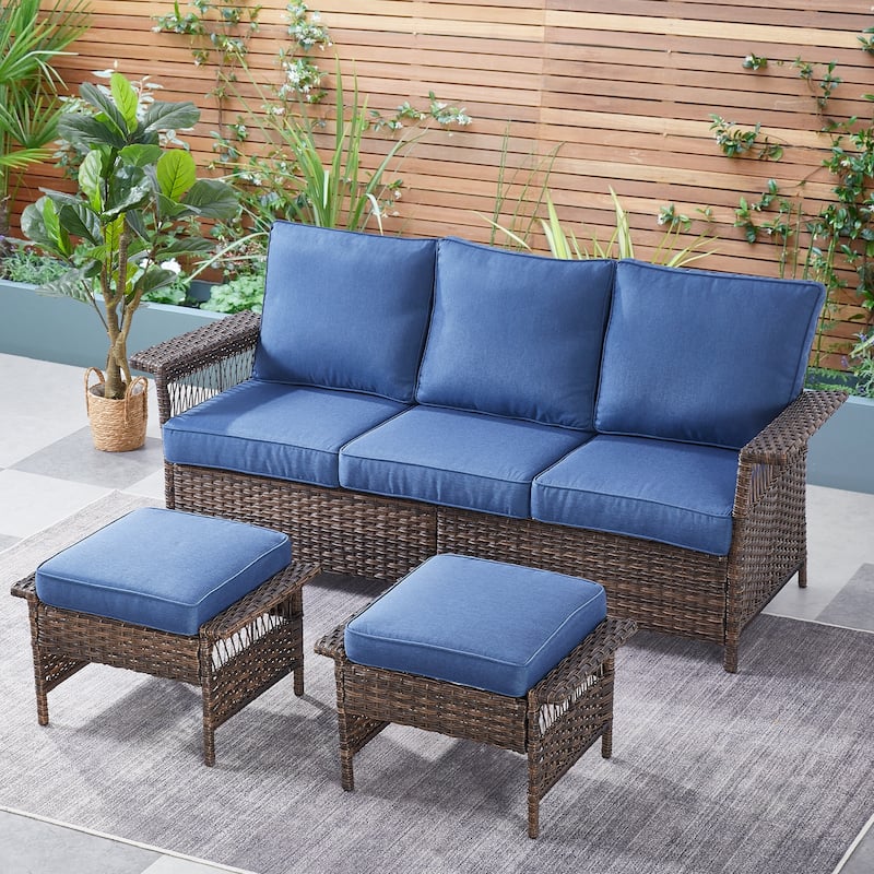 Gymojoy Patio Rattan Furniture Set Sofa Ottoman - Brown - Brown - Blue