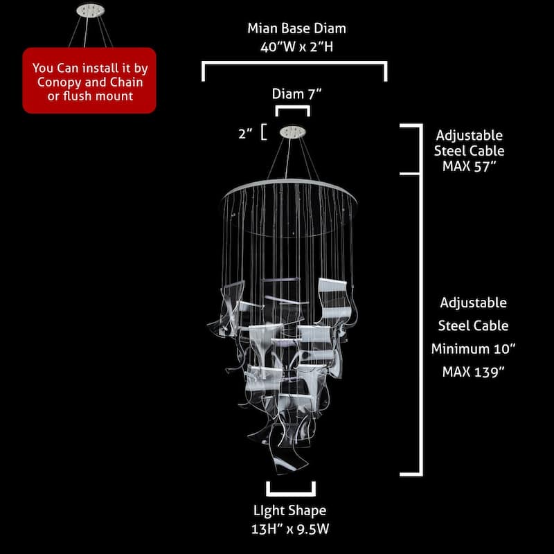 Luxury Acrylic Chandelier 40" Wide 24-lights LED Multi- Light Pendant