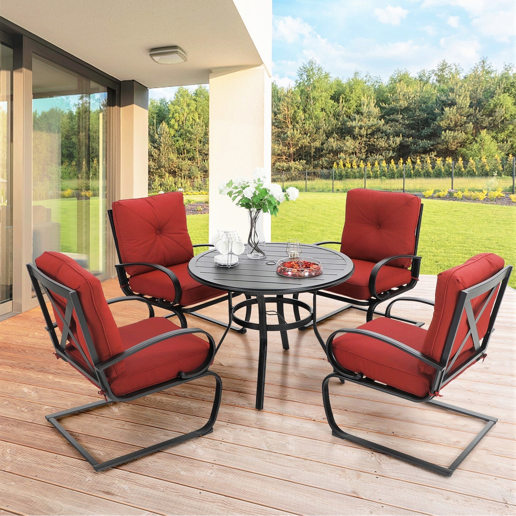 Red patio deals dining chairs