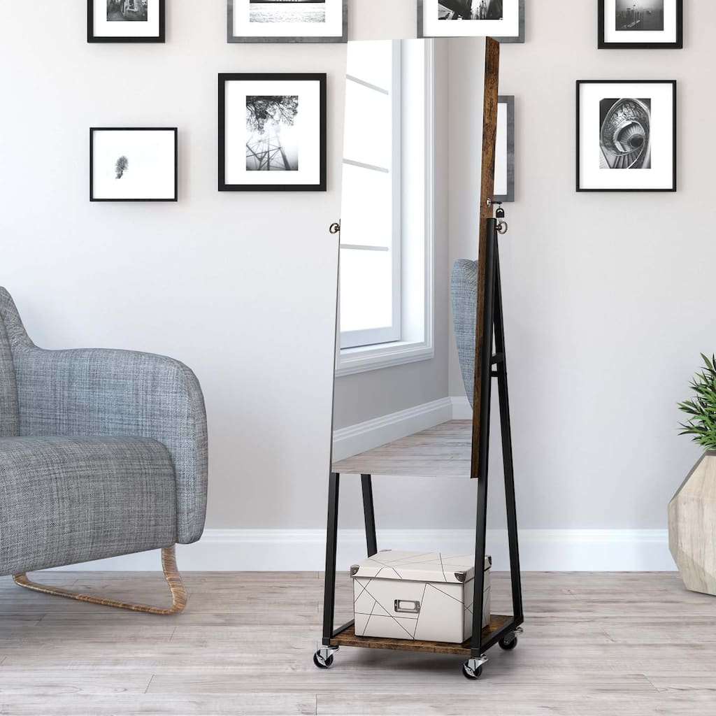 Lockable Jewelry Armoire with Full-Length Mirror