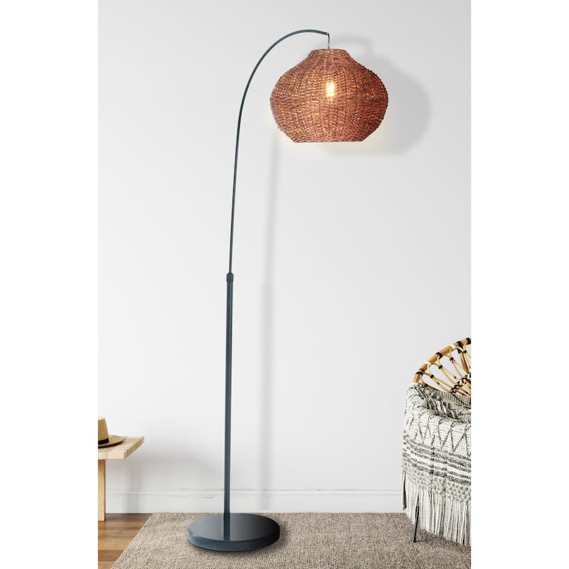 Floor Lamp with Marble Base and Rattan Shade