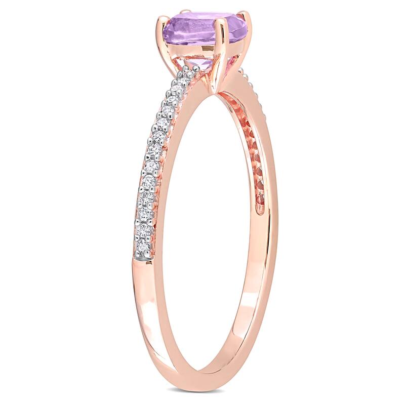Miadora 10k Rose Gold Cushion-cut Rose de France and 1/10ct TDW Diamond Birthstone Ring