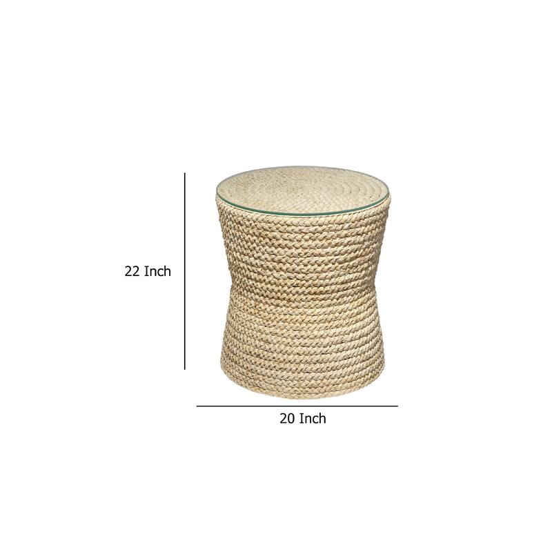 Grix Side Table, 20 Inch Tempered Glass Round Top, Braided Hourglass
