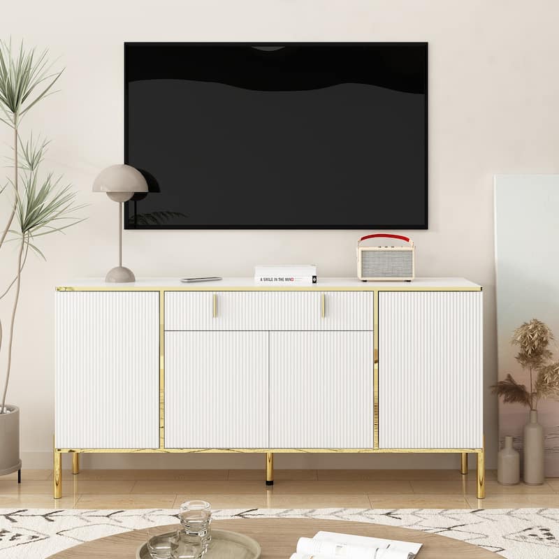 Timechee 4 Doors Kitchen Sideboard 2 Top Drawers Accent Storage Cabinet