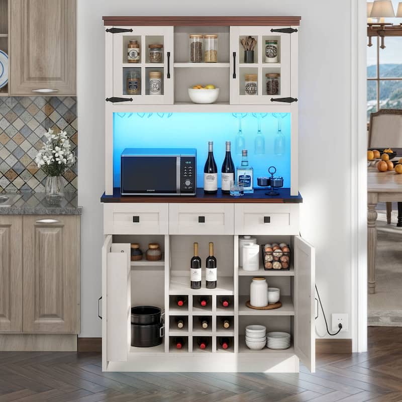 72" Pantry Buffet with Hutch Freestanding Kitchen Storage Cabinet