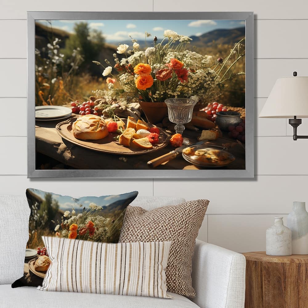 Designart "Rustic Banquet In France II" Meals & Picnics Framed Wall Art Living Room
