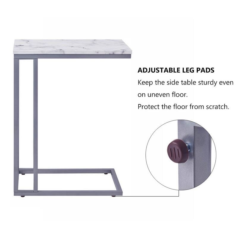 ROSEN GARDEN Faux Marble C-Shape Side End Table Metal Frame, White