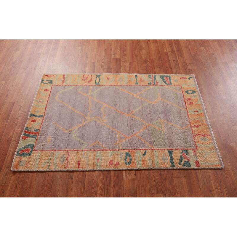 Hand Knotted Oriental 100% Wool Carpet Transitional Geometric Purples Oushak Area Rug - 4' 9'' X 3' 0''