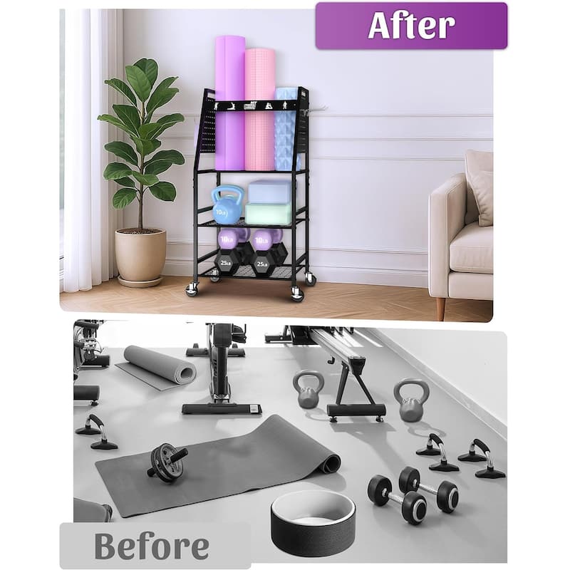 Home Gym Storage Rack for Workout Equipment - 12.6"D x 17.1"W x 34.8"H