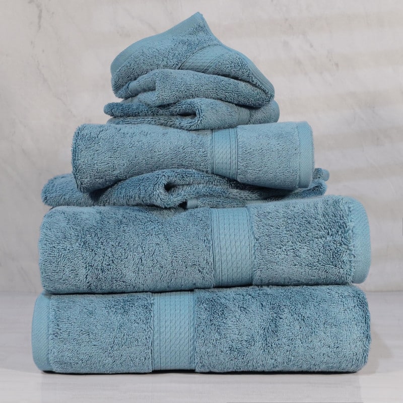 Superior Egyptian Cotton Pile Heavyweight 6-Piece Towel Set - 6-Piece Set - Denim Blue