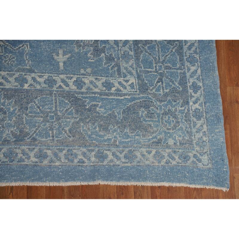 Hand Knotted Oriental 100% Wool Carpet Transitional All-Over Navy Blue & Blues Oushak Area Rug - 11' 2'' X 8' 5''
