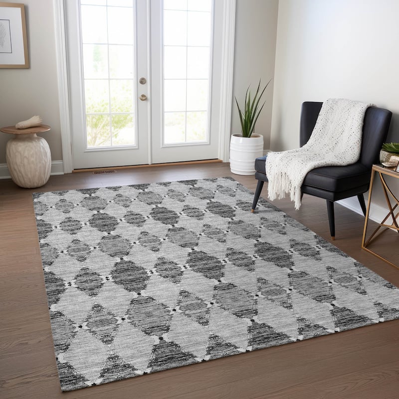 Machine Washable Indoor/ Outdoor Chantille Modern Boho Damask Rug - Gray - 9' x 12'
