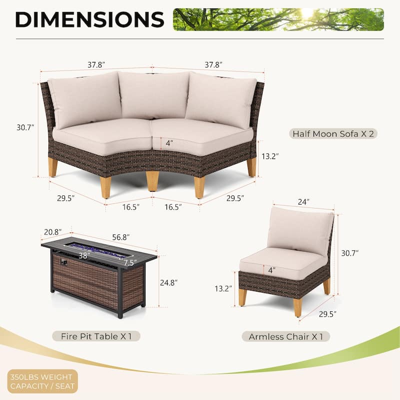 6-11 Piece Patio Outdoor Wicker Sectional Sofa Half-Moon Furniture Set Large Seating Conversation Sets with Fire Pit Table