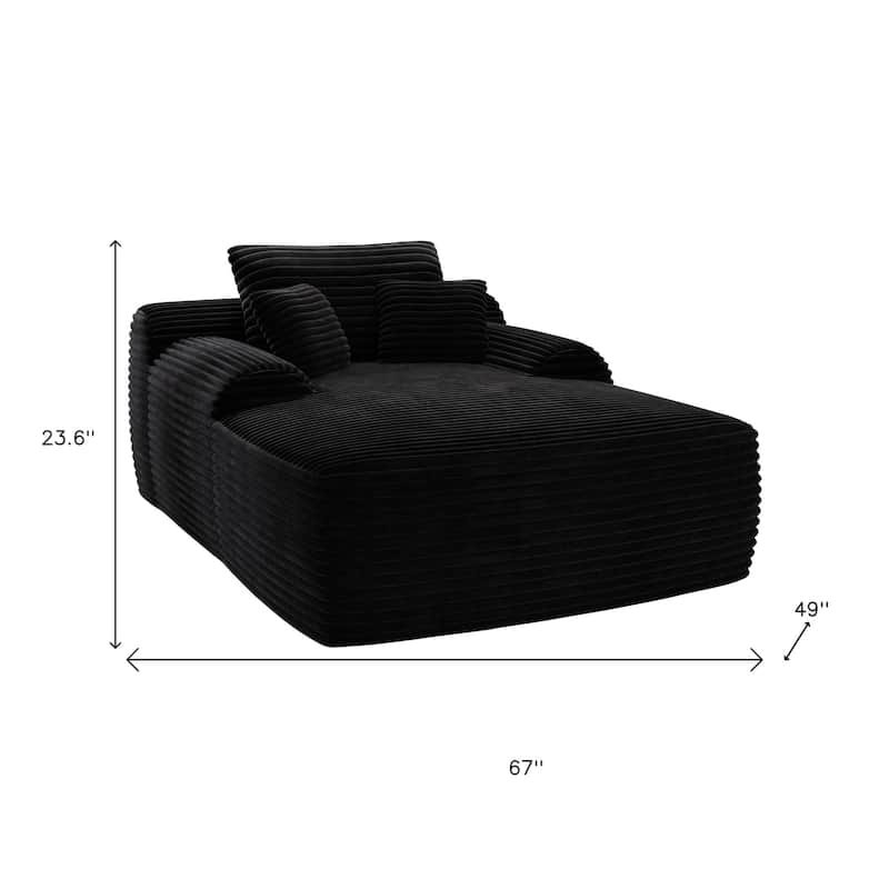 HomeRoots 67" Black Corduroy Oversized Chaise Lounge Chair And Toss Pillows - 67 in. x 23.6 in. x 49 in.