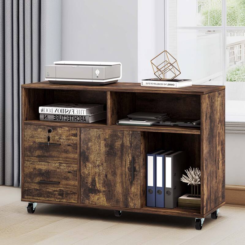Moasis 2 Drawer Lateral Wood Filing Cabinet with Lock and Open Shelves for Home Office