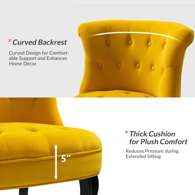 Paolino 25.1" Wide Traditional Velvet Button-tufted Back Stools with Wood Legs by HULALA HOME