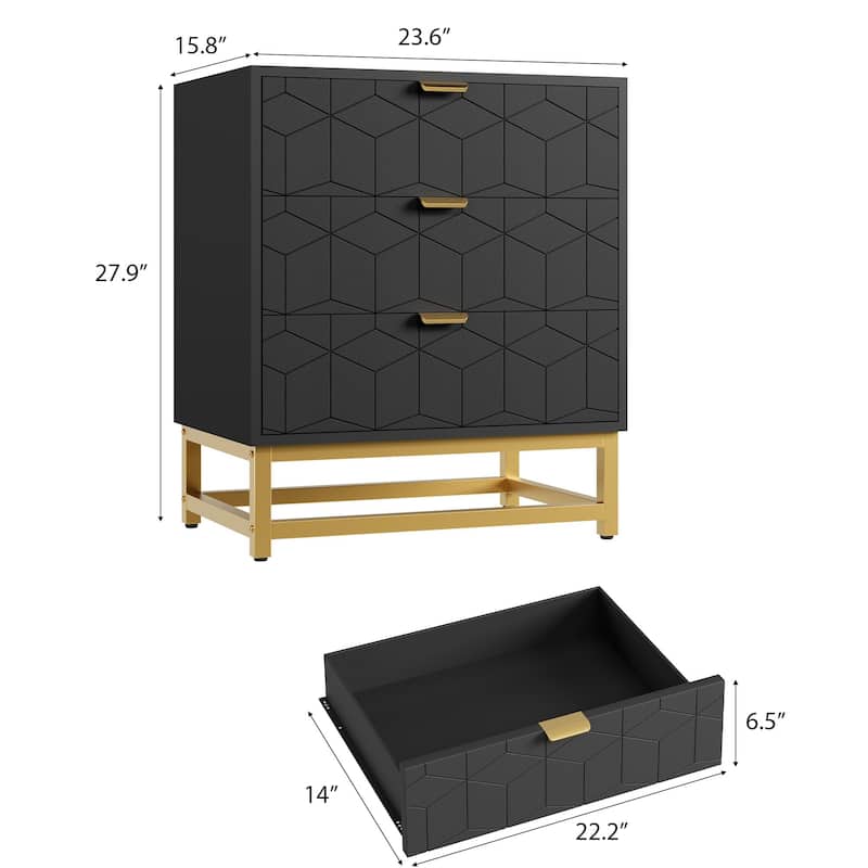 3 Drawer Dresser with Metal Legs, Wood Storage Chest for Bedroom, Living Room, Hallway, Wide Organizer