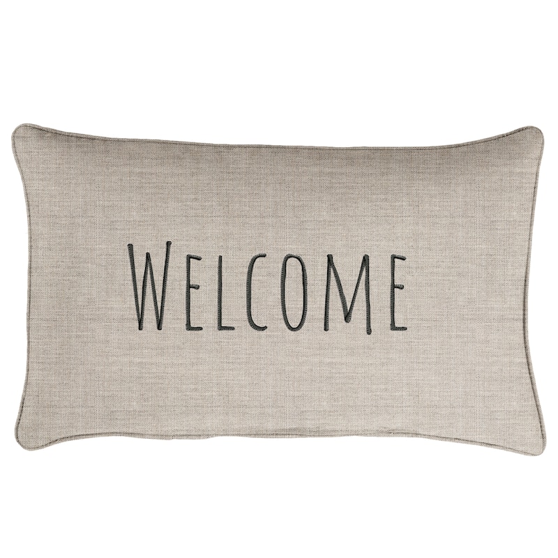 Sunbrella Canvas Embroidered "Welcome" Indoor/Outdoor 13x20 Corded Lumbar Pillow (Single)