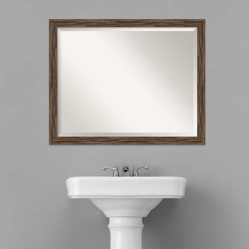 Beveled Wood Bathroom Wall Mirror - Regis Barnwood Mocha Narrow Frame - Regis Barnwood Mocha Narrow