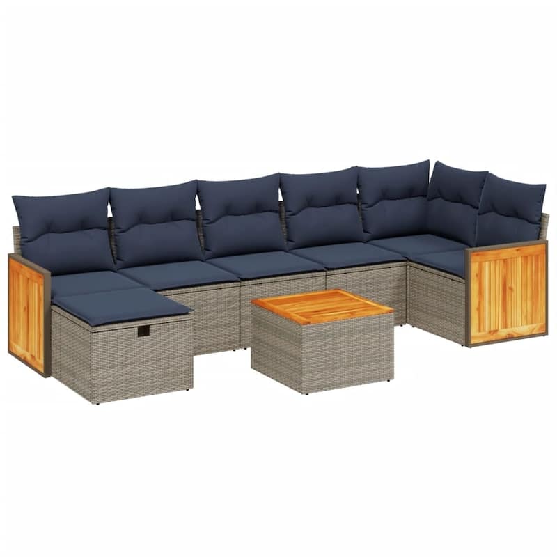 vidaXL Patio Sofa Set with Cushions Outdoor Conversation Furniture Poly Rattan - 24.4" x 24.4" x 27.2" - Gray with table