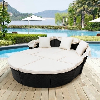 Outdoor Rattan Daybed with retractable canopy