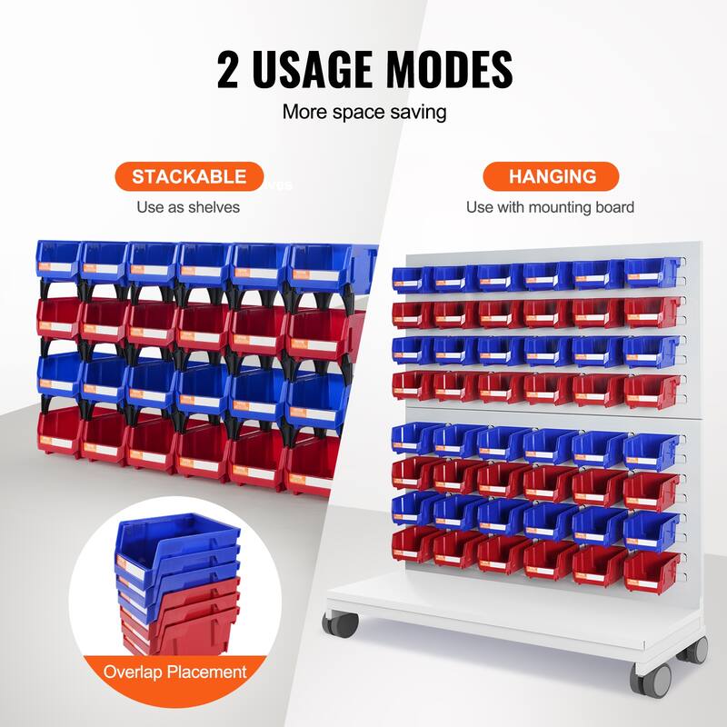 VEVOR Plastic Storage Bin,Hanging Stackable Storage Organizer Bin, Blue/Red,for,Office,or Pantry Organization