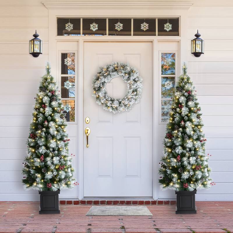 Glitzhome 4ft/5ft/6ft Pre-Lit Pine Artificial Christmas Porch Tree with Warm White Lights
