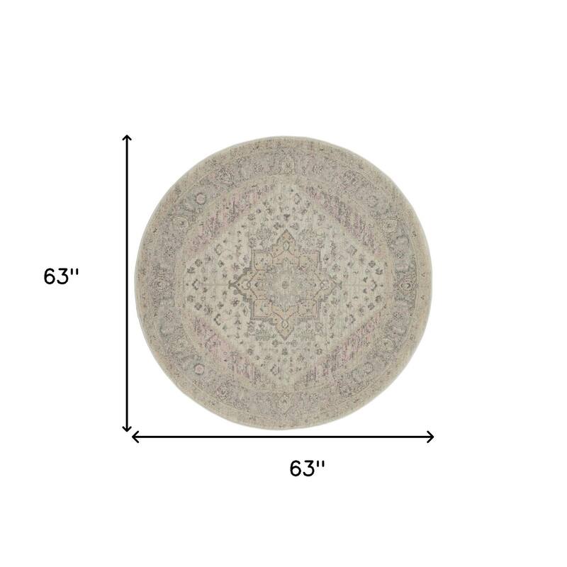 HomeRootsFloral Medallion Transitional Round Area Rug - 63' X '63' X '0.5