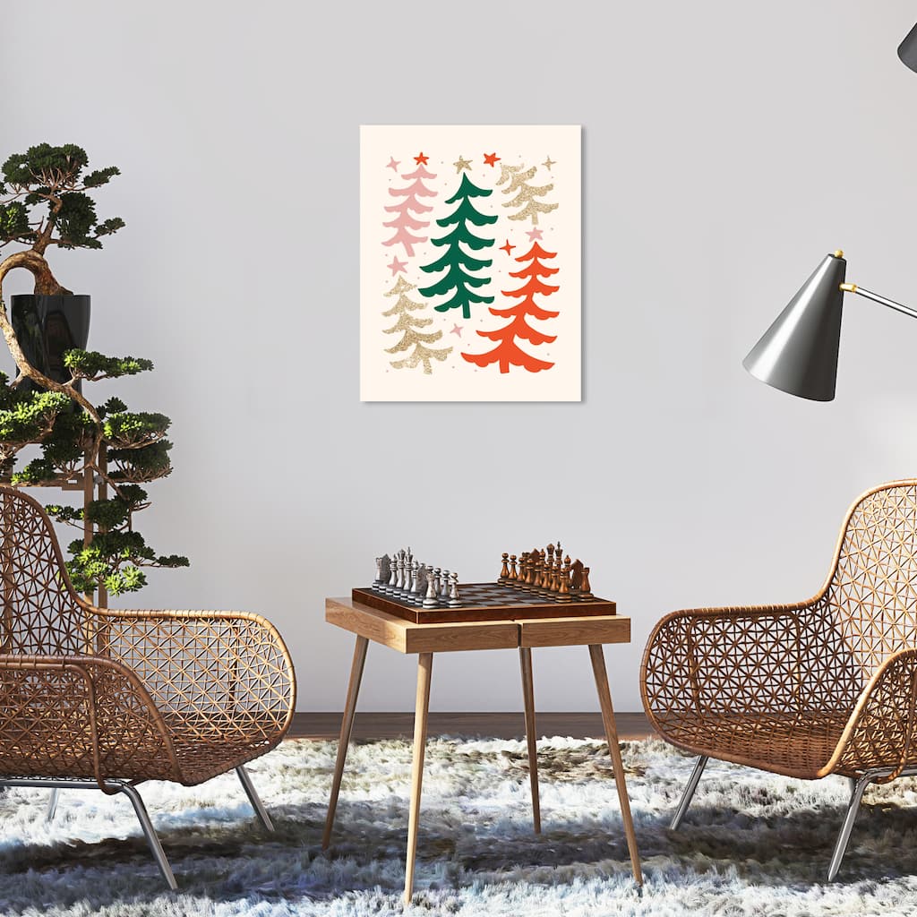 Wynwood Studio Canvas Holiday and Seasonal Dancing Pines Glitter Gold Modern & Contemporary Wall Art Canvas Print