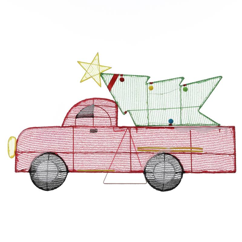 Red Truck and Green Christmas Tree Lighted LED Holiday Yard Decoration - Red/Green/Black