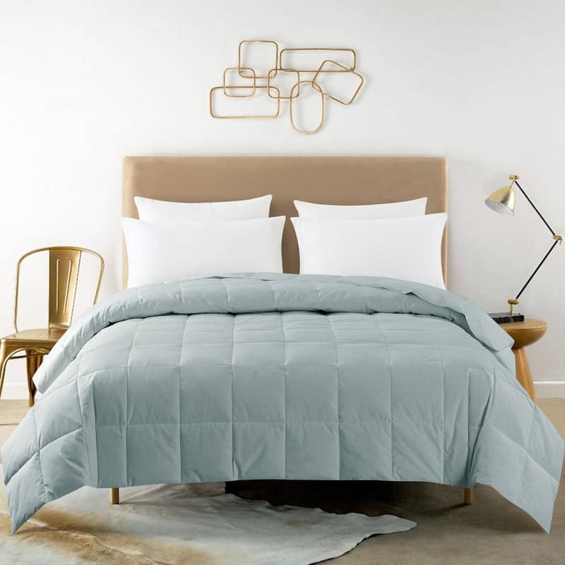 Constance 233 Thread Count Lightweight White Duck Down Blanket - Full - Queen - Dusty Aqua