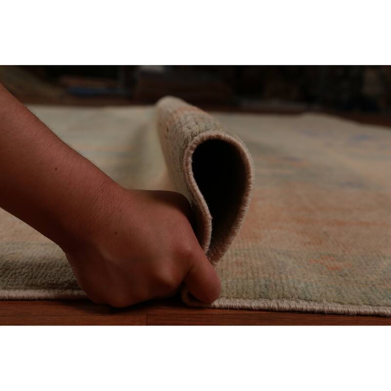 Hand Knotted Oriental 100% Wool Carpet Transitional All-Over Green Oushak Area Rug - 12' 4'' X 9' 3''
