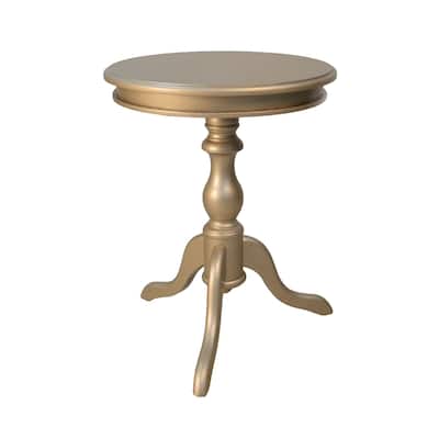 25.25" Champagne Gold Round Side Table With Pedestal Base Curving Feet