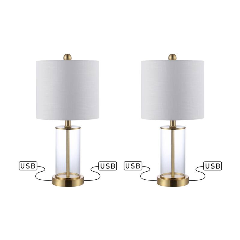 Cabell 21" Glass Modern Contemporary USB Charging LED Table Lamp, Oil Rubbed Bronze (Set of 2) by JONATHAN Y