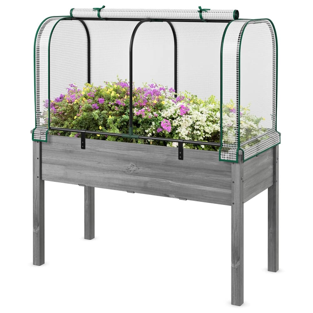 Costway Wood Raised Garden Bed with Greenhouse Cover Mini Portable - See Details