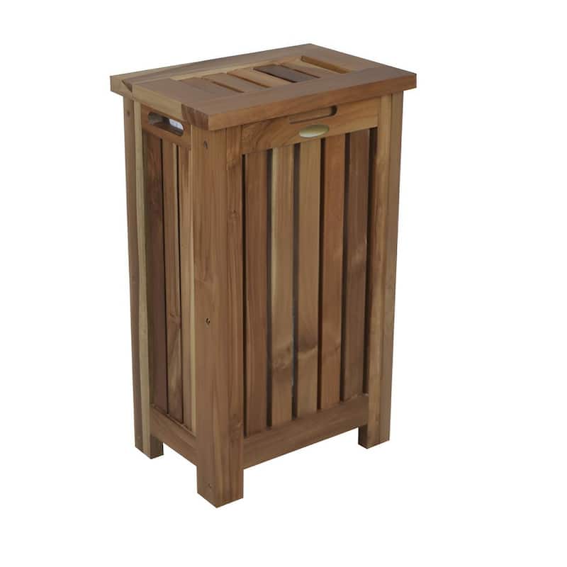 HomeRoots 24" Brown Solid Wood Laundry Hamper With Lid