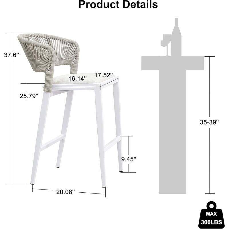 PURPLE LEAF Bar Stool Set of 2 Outdoor Rattan Bar Chair with Back Metal Bar Height Stool Wicker Barstool Dark Grey - N/A