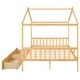 Roof Design Wood Bed, Full Size House Bed with Two Storage Drawers ...