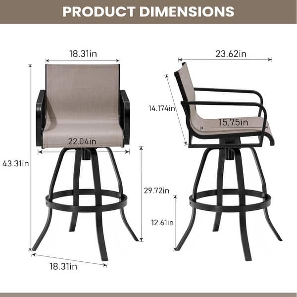 dimension image slide 3 of 4, Outdoor Indoor Aluminum Swivel Patio Bar Stools Dining Chairs with Sunbrella Fabric