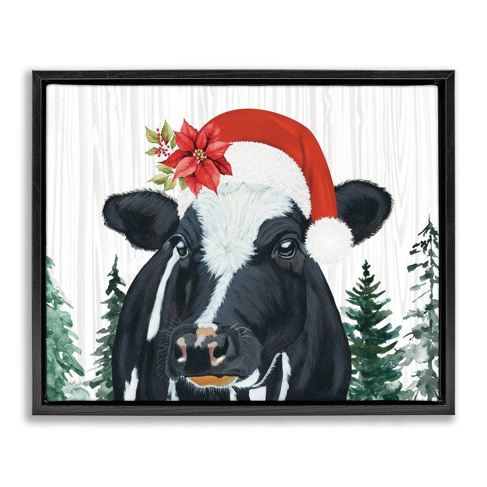 Stupell Christmas Hat Cow Portrait Framed Floater Canvas Wall Art Design By Ashley Justice