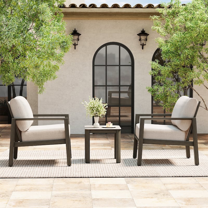 Nimbus 3-Piece Brown Aluminum Patio Conversation Set with Sunbrella Light Gray Cushions and Side Table