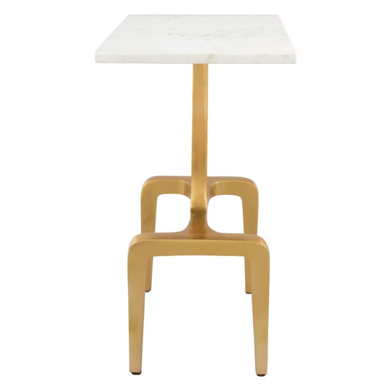 White Gold Marble Top Rectangular End Table with Aluminum Legs - 12” x 18” x 23” (D x W x H)