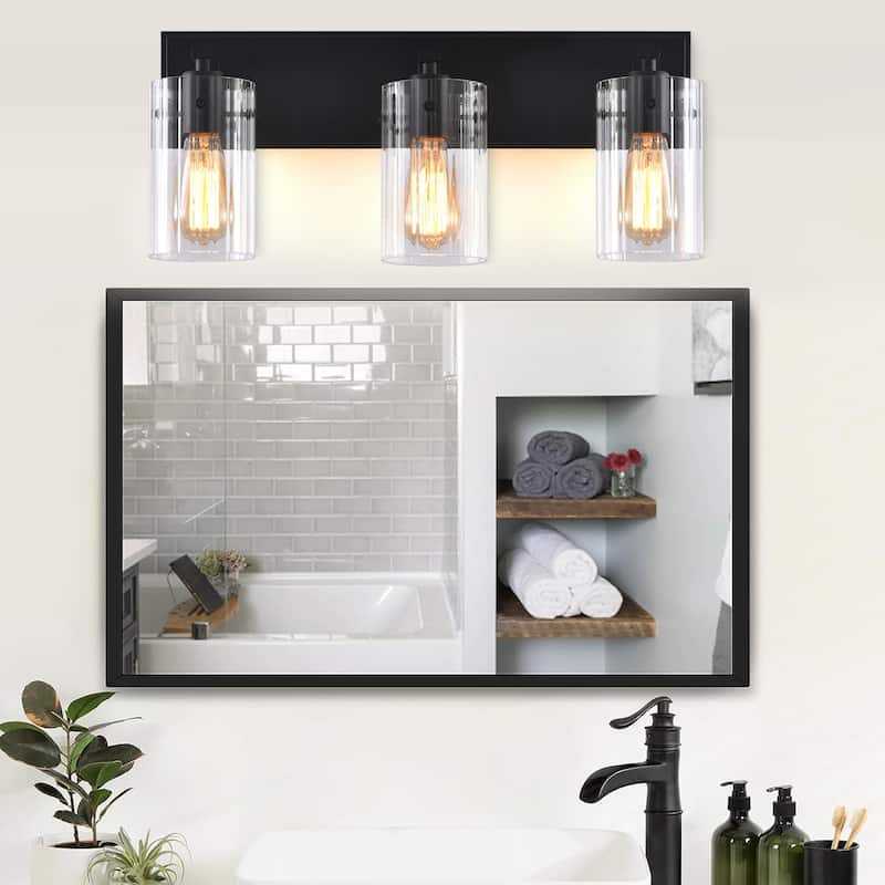 Modern Black 3-Light Glass Dimmable Bathroom Vanity Light Fixture - 20.87" W x 9" H* 5.87'' D