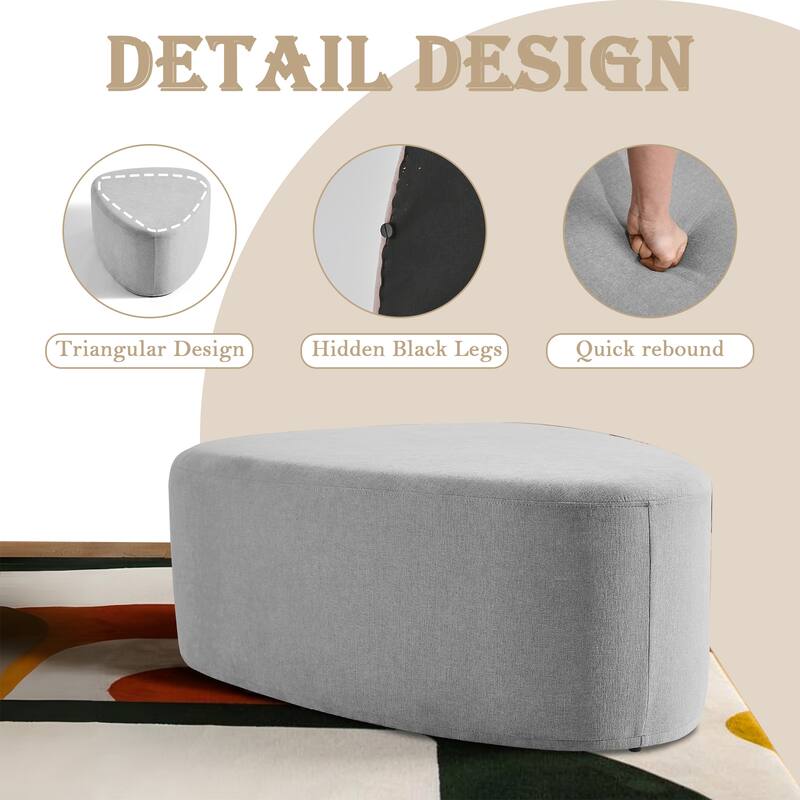 43" Rounded Triangle Upholstered Ottoman, Oversize Fabric Ottoman Footstool