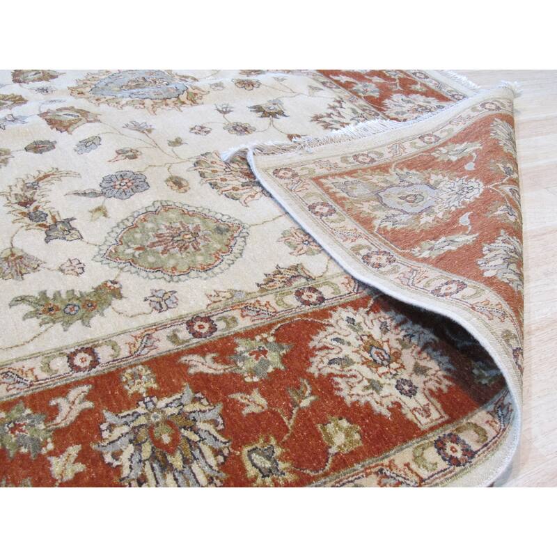 Ivory Hand-Knotted Wool Traditional Agra Rug, 8'1 x 9'10, Timeless Elegant Design - L