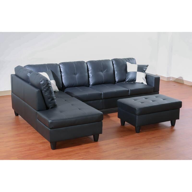KISRAIS 103" Wide 3-Piece Vegan Leather Sectional Sofa Set - 103.5"W*74.5"D*35"H