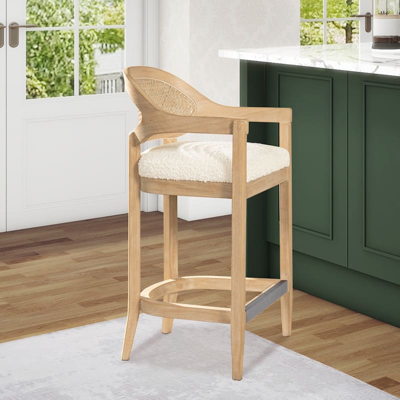 Americana Mid-Century Modern Rattan Cane Back Counter and Bar Stool