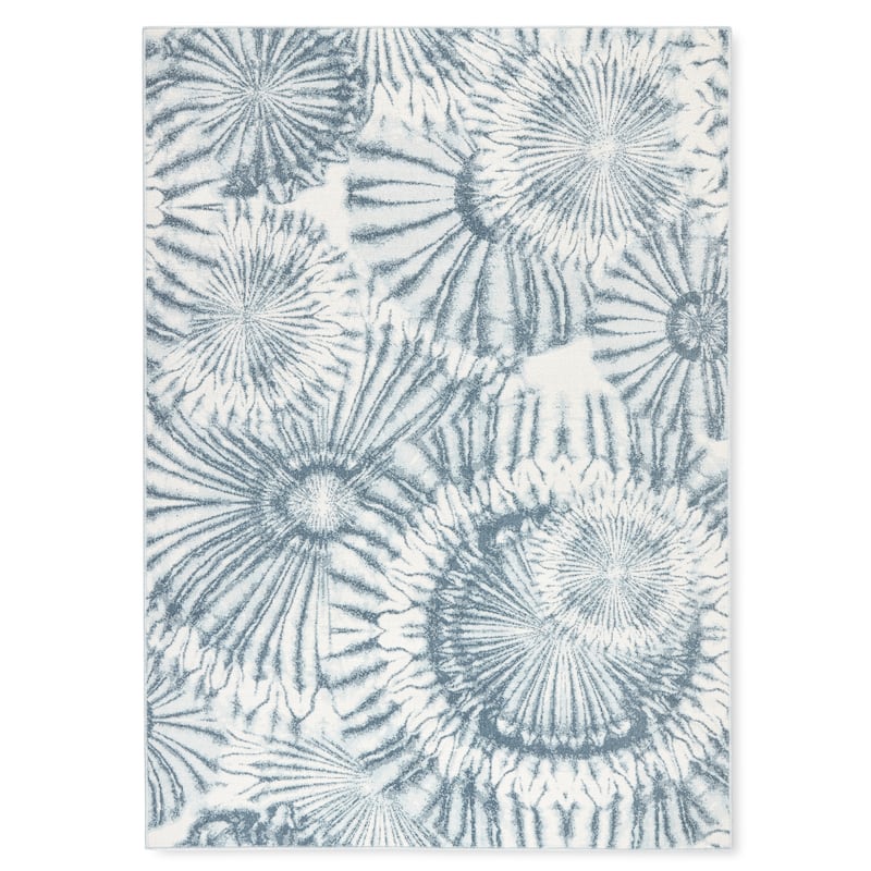 TOMMY BAHAMA Shibori Summer Tie Dye Indoor Outdoor Area Rug, Tie Dye Modern Design, UV Fade Resistant - Blue/Dark Blue/Ivory - 3'11"x5'2"